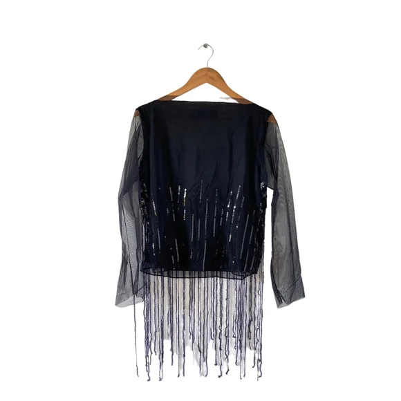 Pre-loved designer Luis Civit Women's Black Sequins Mesh Blouse UK Size 16 - Picture 4 of 17